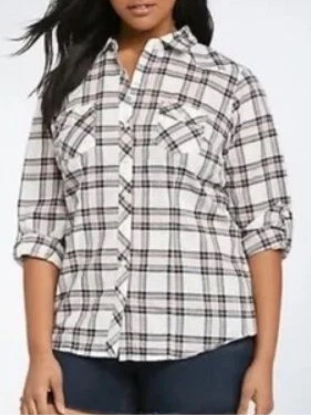 Torrid Plaid Button-Up Long Sleeve Shirt - Pink & White